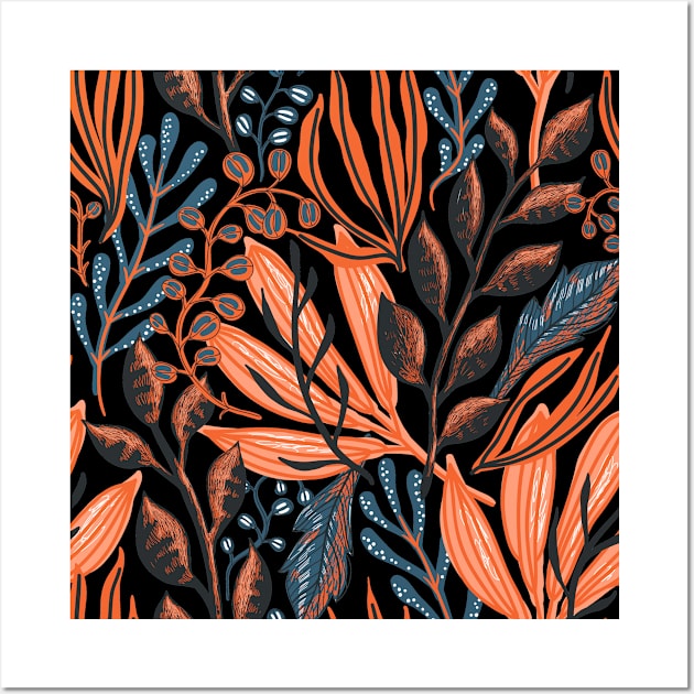 Orange floral leaf themed Wall Art by Rebellious Rose